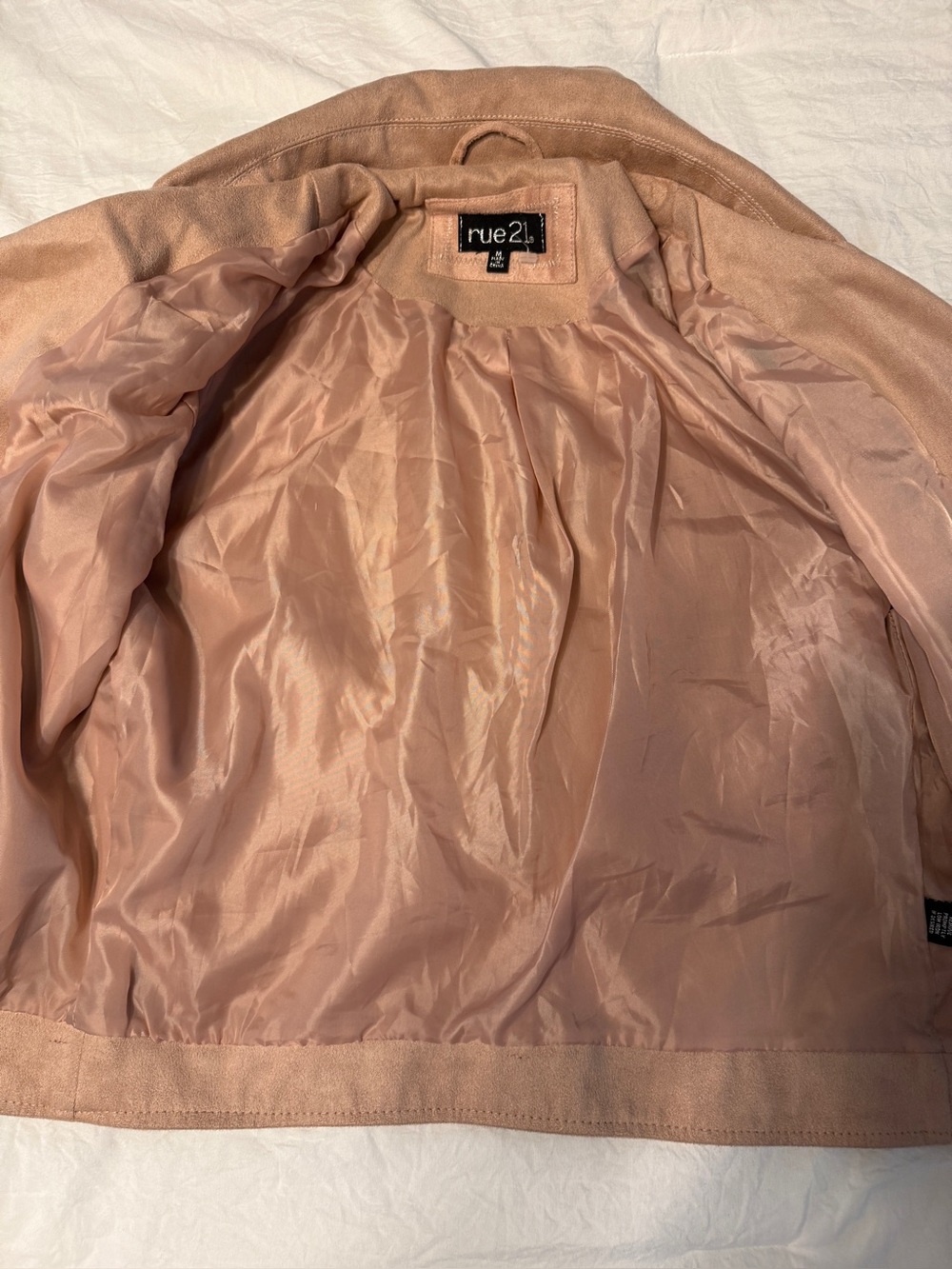 rue21 Womens Faux Suede Moto Jacket Blush Pink Crop Biker Motorcycle Medium Zip - Picture 9 of 16